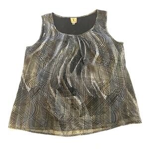 Kasper Blouse Tank Top Sleeveless Shirt Women's XL Black Brown Blue‎